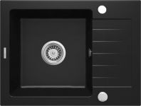 Мийка кухонна Deante Zorba, граніт, прямокутник, з крилом, 580х440х164мм, чаша - 1, накладна, чорний