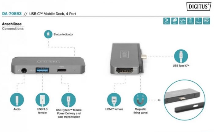 Док-станція DIGITUS Mobile USB-C, 4 Port