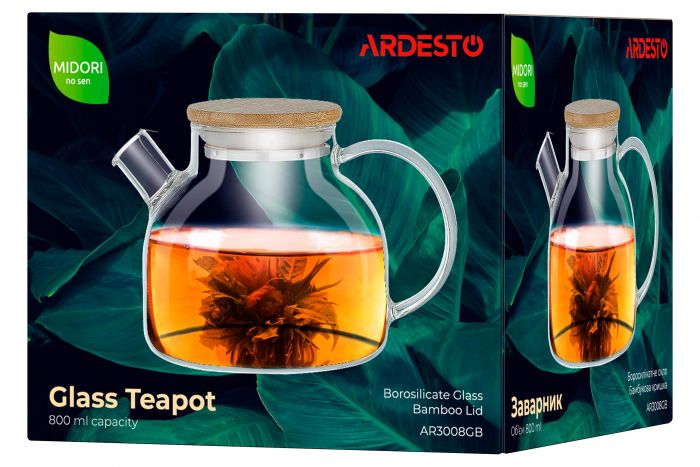 Заварник Ardesto Midori, 800 мл, боросилікатне скло, бамбук