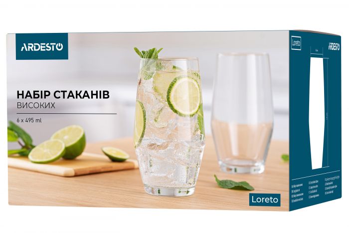 Набір стаканів високих Ardesto Loreto 495 мл, 6 шт, скло