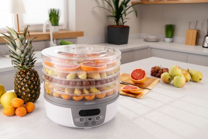 Сушарка для продуктів ARDESTO FDB-5321T, 250Вт, піддонів -5x3см, діаметр-32см, макс-70°С, таймер, електр. управління, пластик , білий