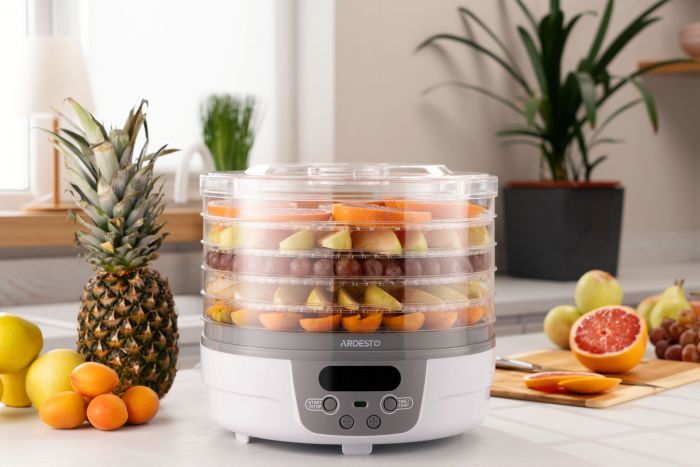 Сушарка для продуктів ARDESTO FDB-5321T, 250Вт, піддонів -5x3см, діаметр-32см, макс-70°С, таймер, електр. управління, пластик , білий