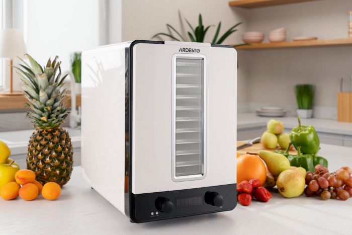 Сушарка для продуктів ARDESTO 550Вт, піддонів - 10+1x3см, макс - 70°С, сітка для ягід, пластик, білий