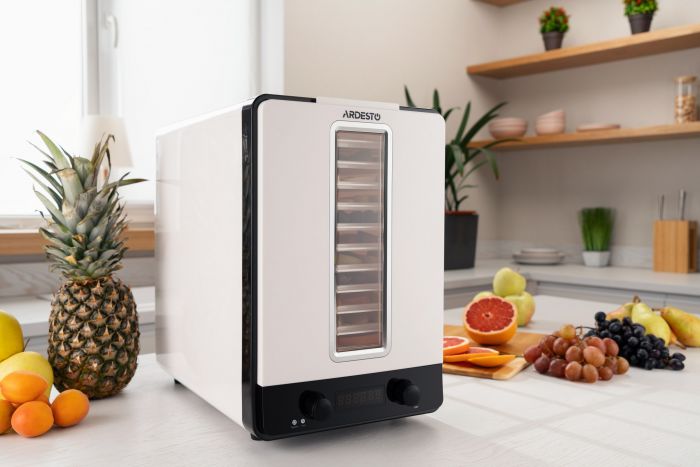 Сушарка для продуктів ARDESTO 550Вт, піддонів - 10+1x3см, макс - 70°С, сітка для ягід, пластик, білий