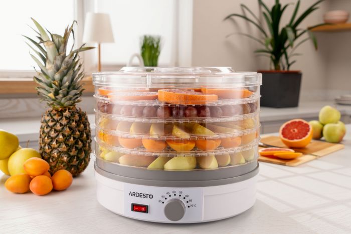 Сушарка для продуктів  ARDESTO FDB-5320, 245Вт, піддонів -5x3см, діаметр-32см, макс-70°С, рег.темп, пластик , білий