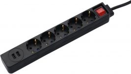 Мережевий подовжувач Hama Jack 5XSocket 2 USB 3.4A*1.5мм ws 1.5м Black