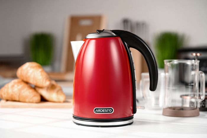 Електрочайник ARDESTO 1.7л, Strix, метал, червоний глянець