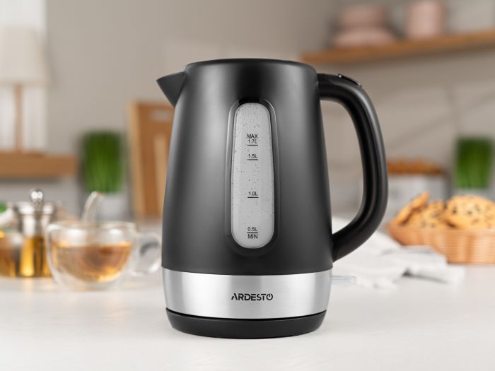 Електрочайник ARDESTO 1.7л, Strix, пластик, чорний матовий
