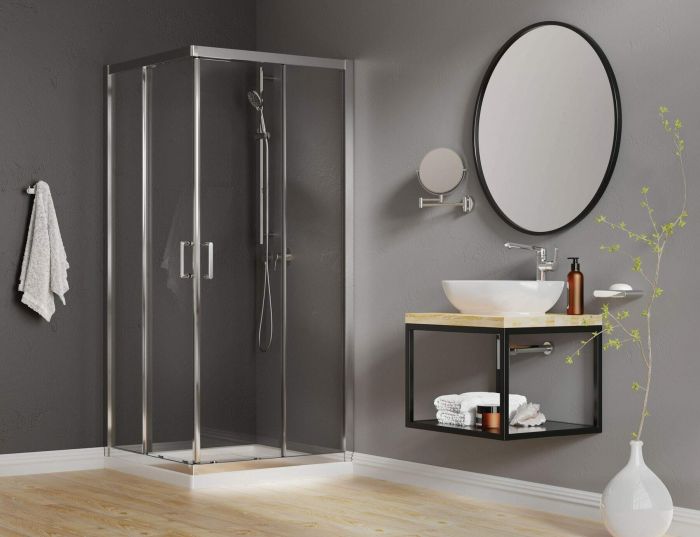 Дзеркало косметичне Deante Round на рухомій ніжці, двустороннє, хром