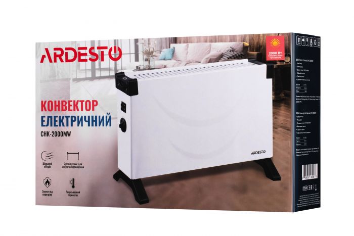 Конвектор ARDESTO CHK-2000MW 20м2, 2000Вт, мех. упр-ння, відкритий нагрів. елемент, білий
