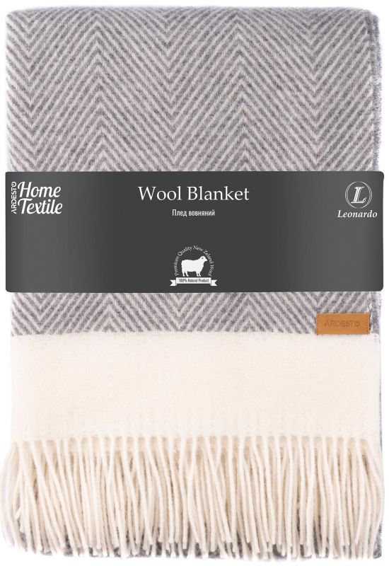 Плед Ardesto Leonardo Bianco, 140x200см, 100% вовна, сірий