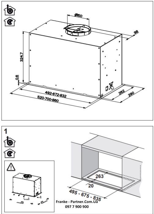 Витяжка Franke вбудовувана Box Flush EVO, 70см, 1120м3ч, FBFEBKMATTA70, чорний