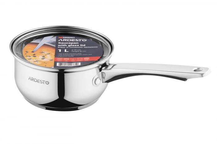 Ківш зі скляною кришкою ARDESTO Gemini Gourmet Spoleto, 1л, нержавіюча сталь