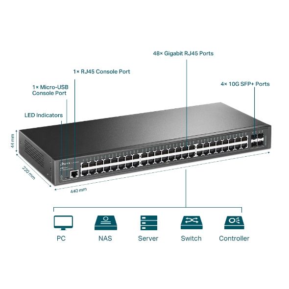 Комутатор TP-LINK TL-SG3452X 48xGE 4x10GE/SFP+ L2 JetStream 19" 1U