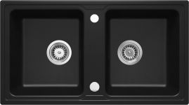 Мийка кухонна Deante Zorba, граніт, прямокут., без крила, 780х435х180мм, чаша - 2, накладна, чорний матовий