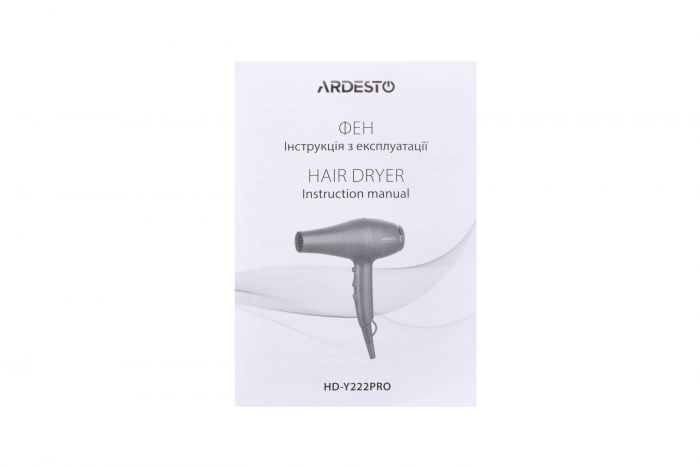 Фен ARDESTO Violet PRO HD-Y222PRO, 1850-2200Вт, 2 швидкості, 3 темп.режима, дифузор, чорний