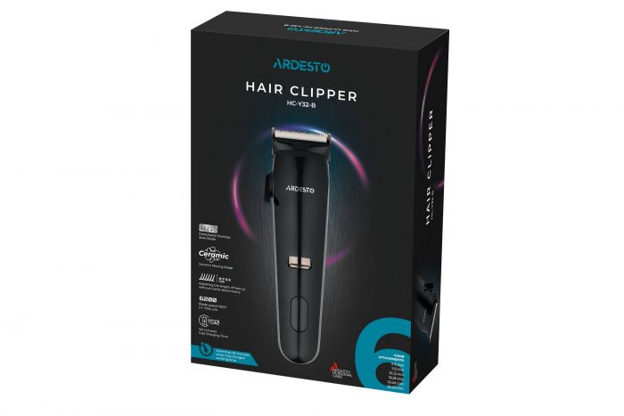 Машинка для стрижки  ARDESTO HC-Y32-B, мережа+акум., насадок-6, сталь+кераміка, чорний