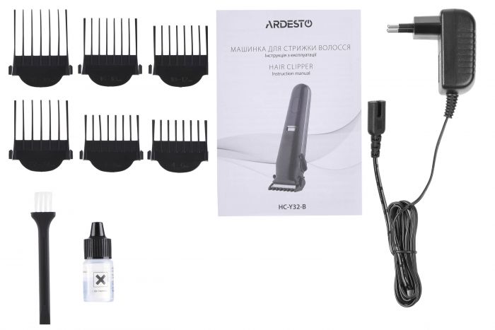 Машинка для стрижки  ARDESTO HC-Y32-B, мережа+акум., насадок-6, сталь+кераміка, чорний