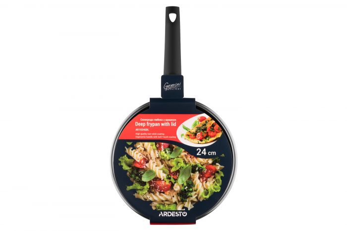 Сковорода глибока з кришкою ARDESTO Gemini Gourmet Viareggio, 24см, алюміній, чорний