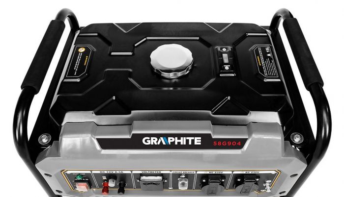 Генератор бензиновий GRAPHITE 58G904, 2.0/2.2кВт, 1х12В та 2х230В (16А), бак 15л, 360г/кВтГ, 40 кг