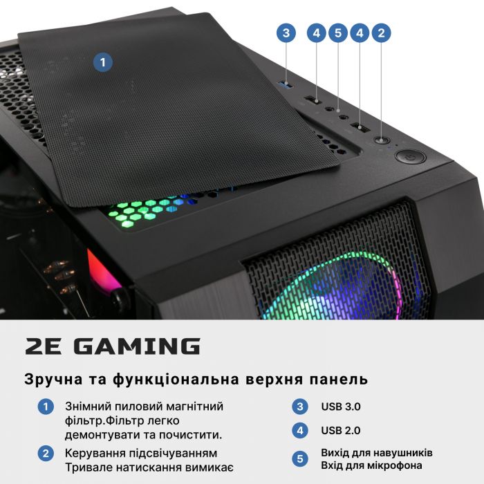 Комп’ютер персональний 2E Complex Gaming Intel i5-12400F/H610/16/500F+1000/NVD1660-6/Win11H/2E-G3305/600W