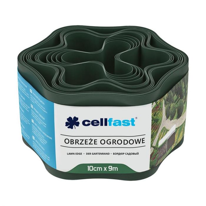 Стрічка газонна Cellfast, бордюрна, хвиляста, 10см x 9м, темно-зелена