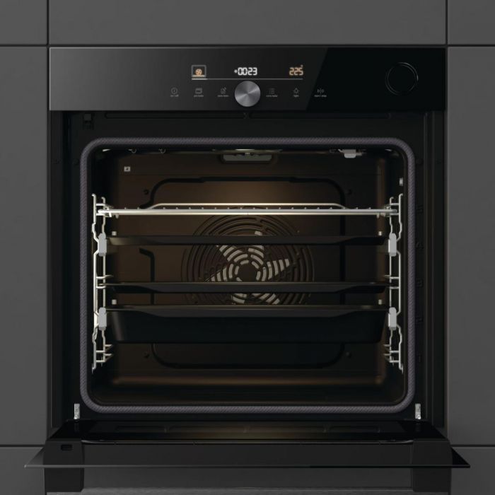 Духова шафа Gorenje BPSA6747DGWI електрична, 77л, A+, пара, дисплей, готування на різних рівнях, піроліз, чорний