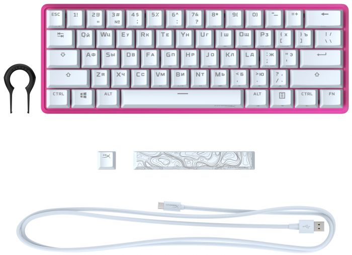 Клавіатура механічна HyperX Alloy Origins 60 61key, Red, USB-A, EN/RU, RGB, рожевий