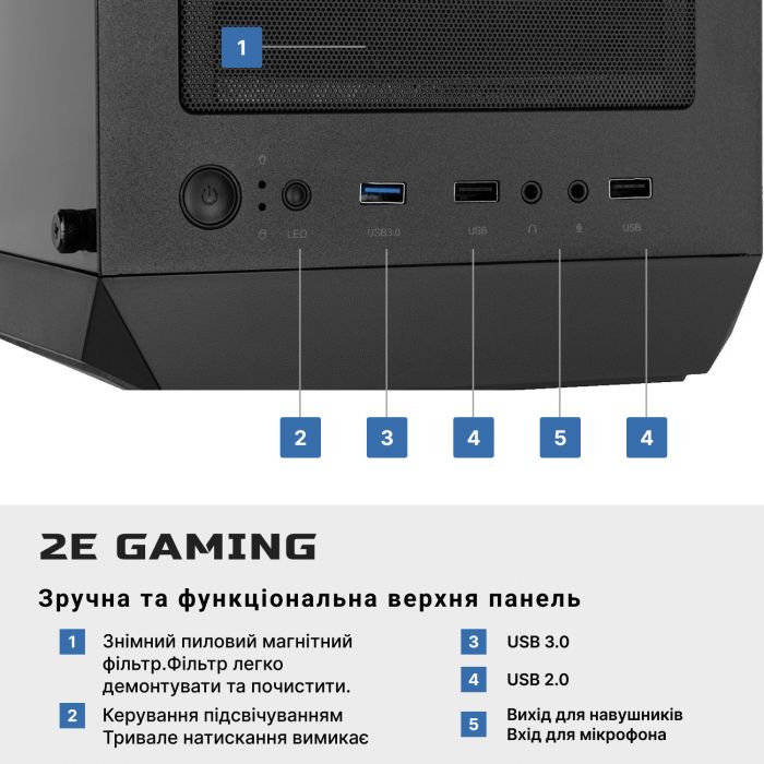 Комп’ютер персональний 2E Complex Gaming Intel i5-12400F/H610/16/256F+1000/RX6600-8/FreeDos/2E-G338/600W