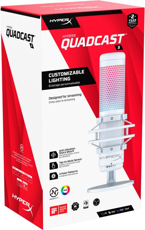Мікрофон HyperX QuadCast S RGB, White/Grey