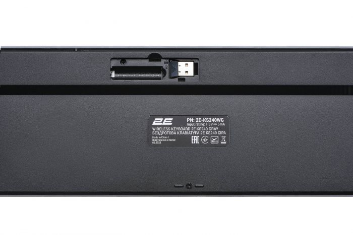 Клавіатура мембранна 2E KS240 110key, WL/BT, EN/UK/RU, сіро-чорний