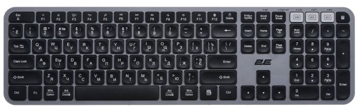 Клавіатура мембранна 2E KS240 110key, WL/BT, EN/UK/RU, сіро-чорний