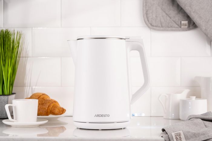 Електрочайник ARDESTO 1.5л, Strix, подвійні стінки, білий глянець