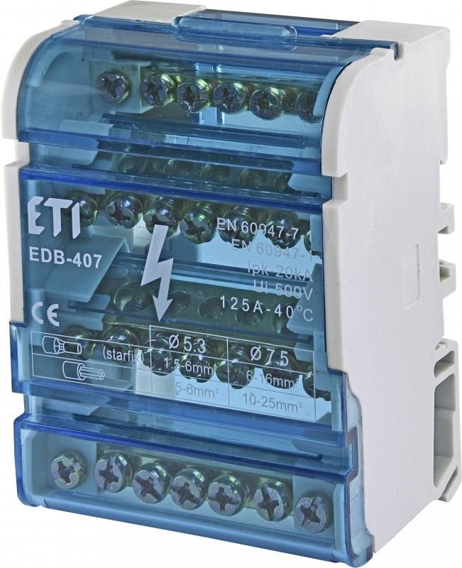 Блок розподільчий ETI EDB-407 4p, 3L+PE/N, 125A (7 виходів)