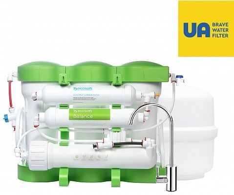Фільтр зворотного осмосу Ecosoft P'URE Balance, мембрана 75gpd DuPont, картридж Balance збагачує воду кальцієм і магнієм, дренаж 1:1