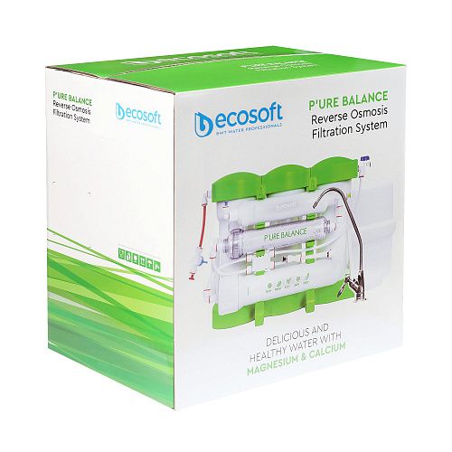 Фільтр зворотного осмосу Ecosoft P'URE Balance, мембрана 75gpd DuPont, картридж Balance збагачує воду кальцієм і магнієм, дренаж 1:1
