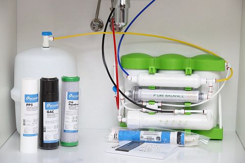 Фільтр зворотного осмосу Ecosoft P'URE Balance, мембрана 75gpd DuPont, картридж Balance збагачує воду кальцієм і магнієм, дренаж 1:1