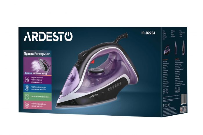 Праска ARDESTO IR-B2234, 2400Вт, 350мл, паровий удар-120гр, керам. підошва, фіолетово-чорний