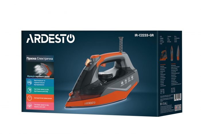 Праска ARDESTO IR-C2233-GR, 2200Вт, 340мл, керам. підошва, чорно-помаранчевий