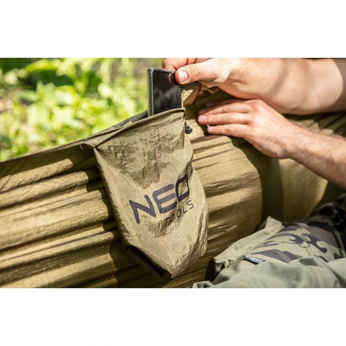 Гамак Neo Tools, матеріал нейлон 210T, до 200кг, 330x140см, шнури, сумка для перенесення, зелений