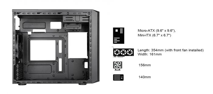 Корпус SilverStone  FARA FA311-B, без БЖ, 2xUSB3.0, 1xUSB2.0, Steel Side Panel, mATX, Black
