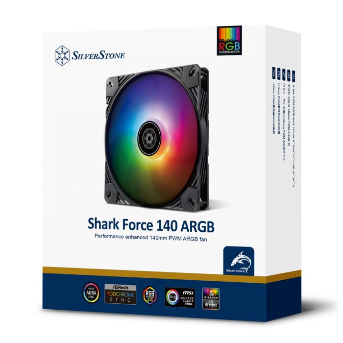 Корпусний вентилятор SilverStone Shark Force SF140B ARGB, 140mm, 2200rpm, 4pin PWM, 4-1 pin ARGB (5V LED), 38.3dBa