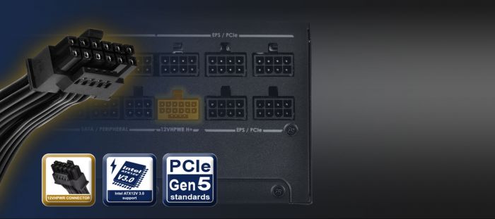 Блок живлення SilverStone Decathlon Cybenetics DA1000R-GM (1000W), >90%, 80+ Gold, 135mm, 1xMB 24pin(20+4), 2xCPU 8pin(4+4), 3xMolex, 12xSATA, 6xPCIe 8pin(6+2),1x(12+4)pin 12VHPWR, 1xFDD, Fully Modular