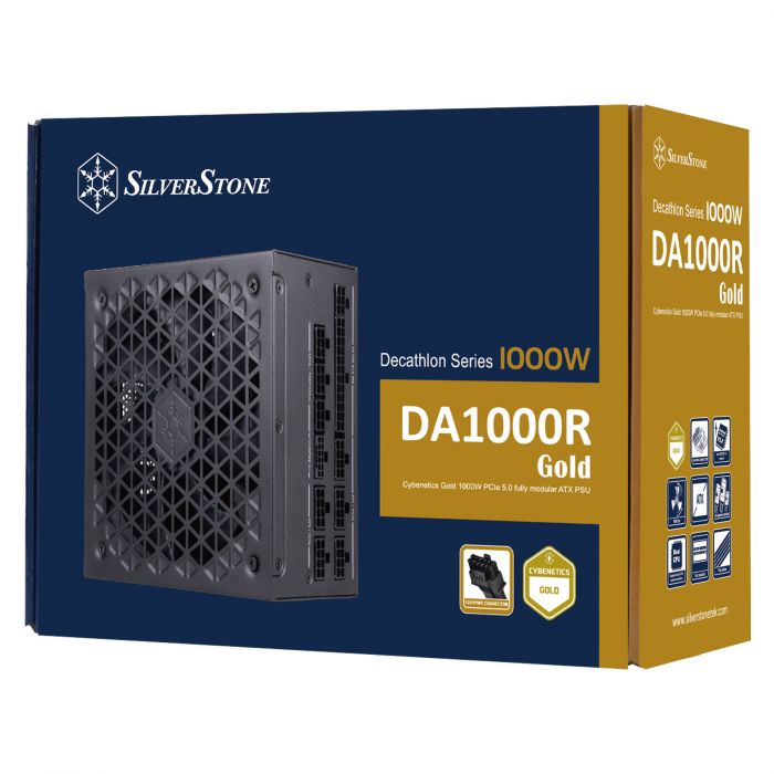 Блок живлення SilverStone Decathlon Cybenetics DA1000R-GM (1000W), >90%, 80+ Gold, 135mm, 1xMB 24pin(20+4), 2xCPU 8pin(4+4), 3xMolex, 12xSATA, 6xPCIe 8pin(6+2),1x(12+4)pin 12VHPWR, 1xFDD, Fully Modular