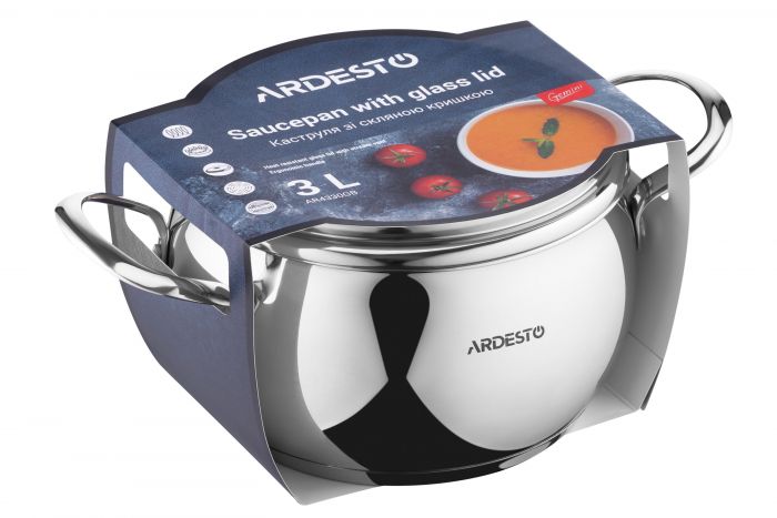 Каструля зі скляною кришкою ARDESTO Gemini Liguria, 3л, нержавіюча сталь