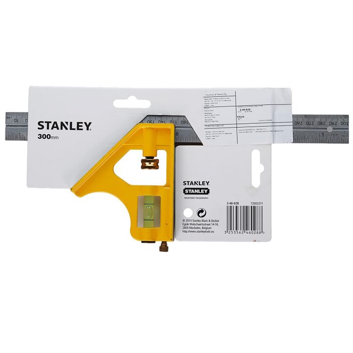 Кутник Stanley, комбінований, з капсулою рівня, лита металева основа, 300мм