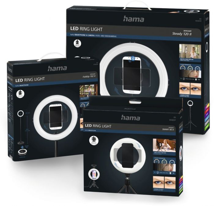 Штатив зі світлодіодним кільцем Hama SpotLight Smart 80 V2 BT Black