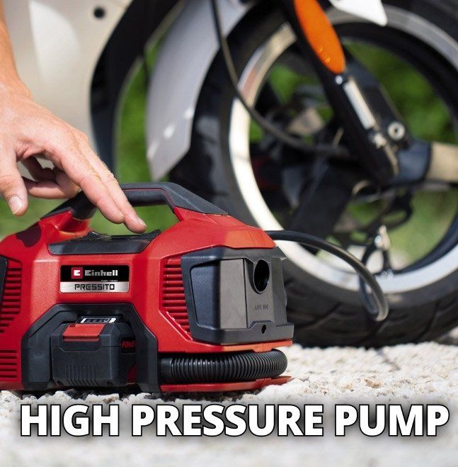 Компресор акум Einhell PRESSITO 18/21,  18В, PXC, 14-9 та 6 л/хв, 10.5 бар, вис. і низьк. тиск, 2.06 кг (без АКБ і ЗП)