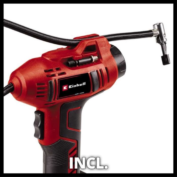 Компресор ручний акум Einhell CE-CC 18 Li - Solo, 18В, PXC, 12-10 та 8 л/хв, 11 бар, 0.6 м, 0.76 кг (без АКБ і ЗП)