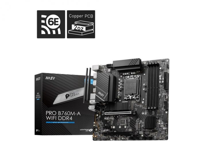 Материнcька плата MSI PRO B760M-A WIFI DDR4 s1700 B760 4xDDR4 M.2 HDMI DP WiFi BT mATX